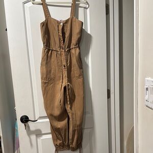 Alicia and Olivia Denim Tan Button-Front Jumpsuit